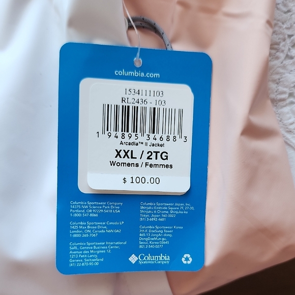 COLUMBIA Women's Arcadia II White & Peach Omni Tech Rain Jacket - Picture 7 of 10